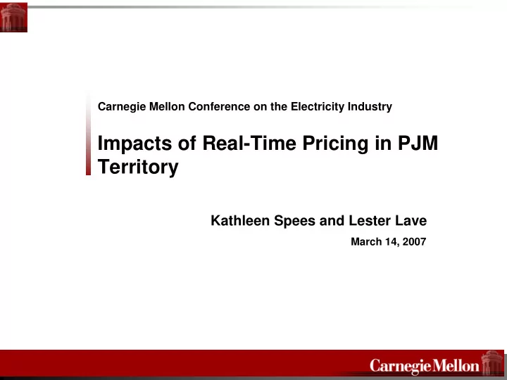 impacts of real time pricing in pjm territory