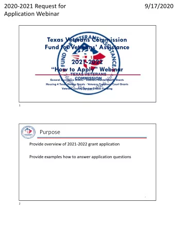 Texas Veterans Commission  Fund for Veterans Assistance  2021-2022  How to Apply Webinar