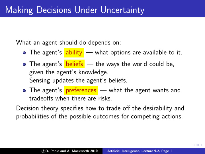 making decisions under uncertainty