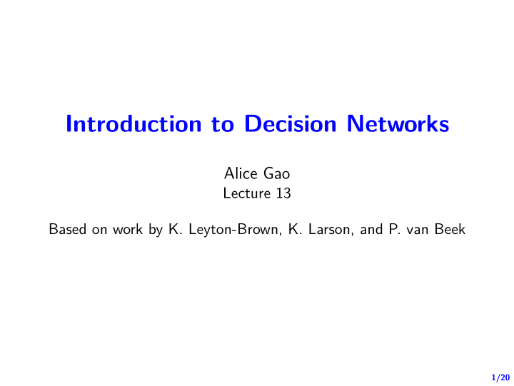 introduction to decision networks