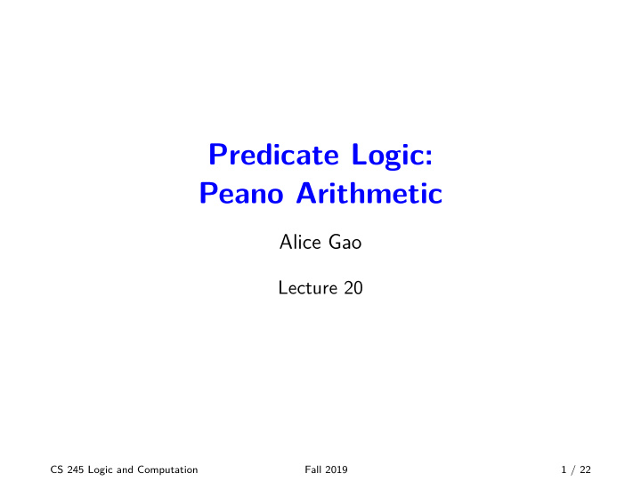 predicate logic peano arithmetic