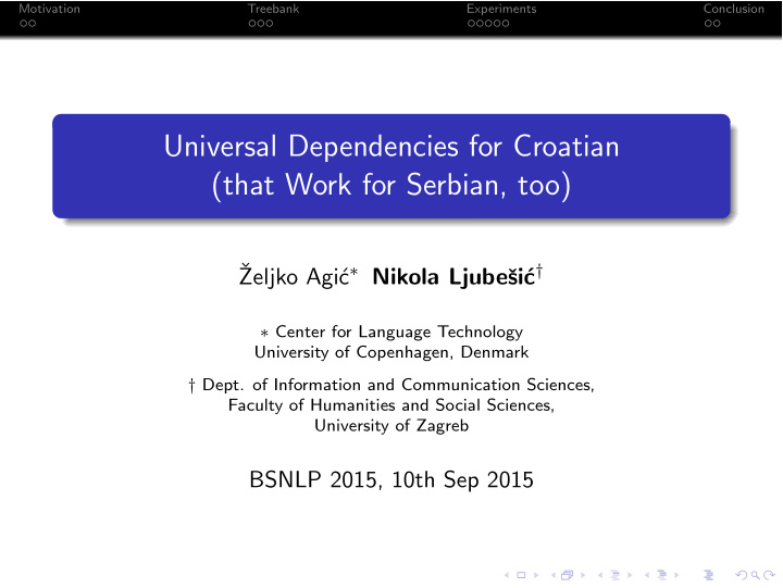 universal dependencies for croatian that work for serbian