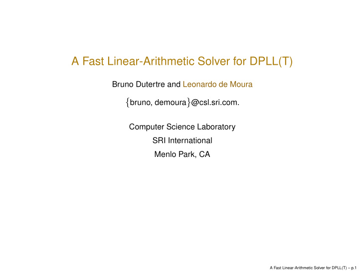 a fast linear arithmetic solver for dpll t