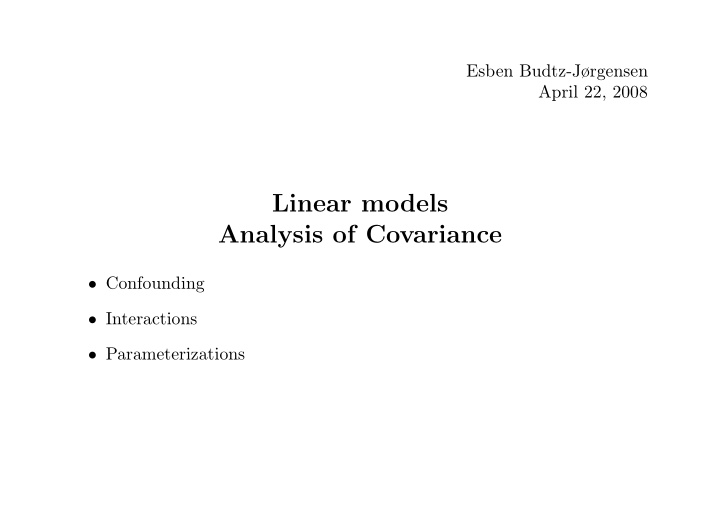 linear models analysis of covariance