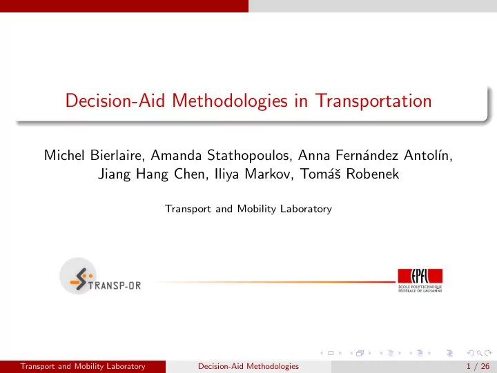 decision aid methodologies in transportation