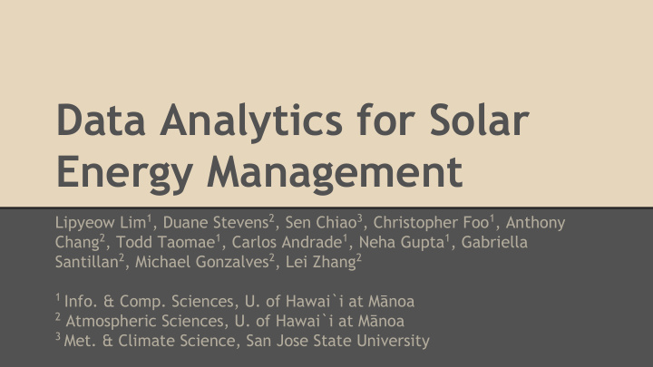 data analytics for solar energy management
