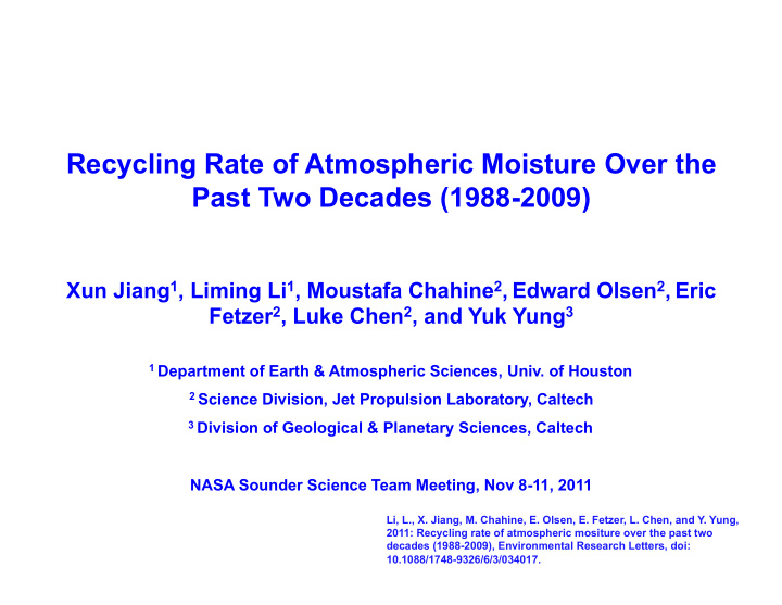 recycling rate of atmospheric moisture over the past two
