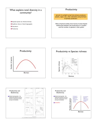 Productivity  What explains total diversity in a  community?  amount of sunlight turned into