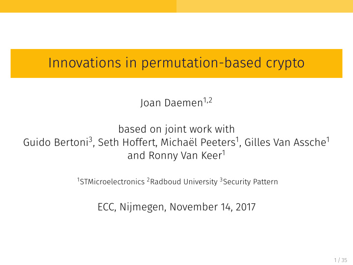 innovations in permutation based crypto