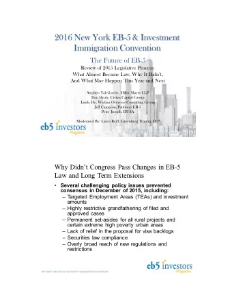 2016 New York EB-5 &amp; Investment  Immigration Convention  The Future of EB-5  Review of 2015