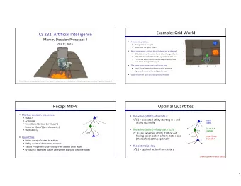 Recap:  MDPs    Op)mal  Quan))es    Markov  decision  processes: