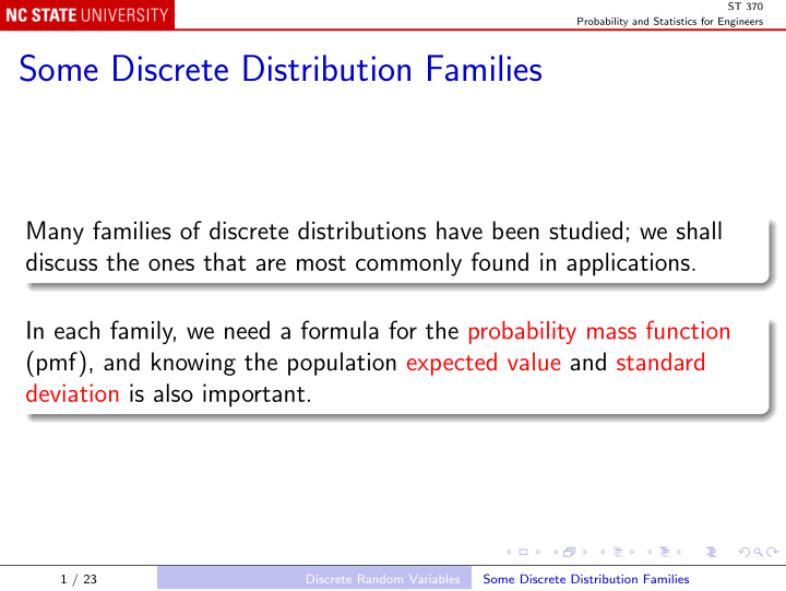some discrete distribution families