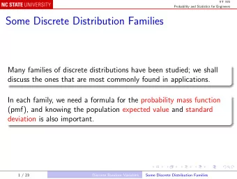 Some Discrete Distribution Families  Many families of discrete distributions have been studied; we