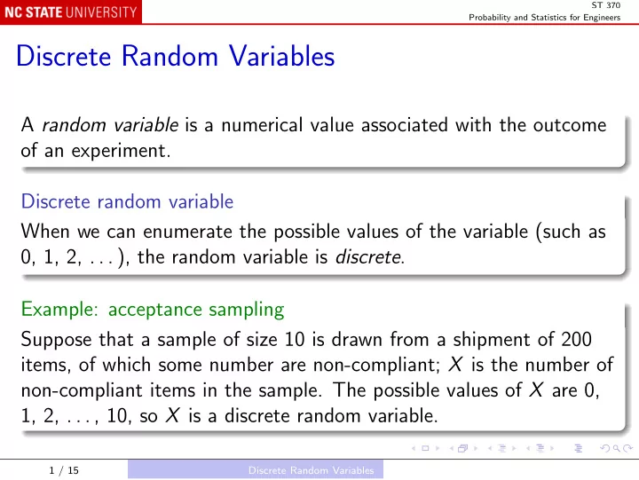 discrete random variables