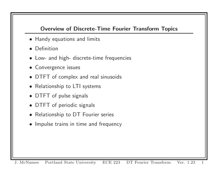 overview of discrete time fourier transform topics handy