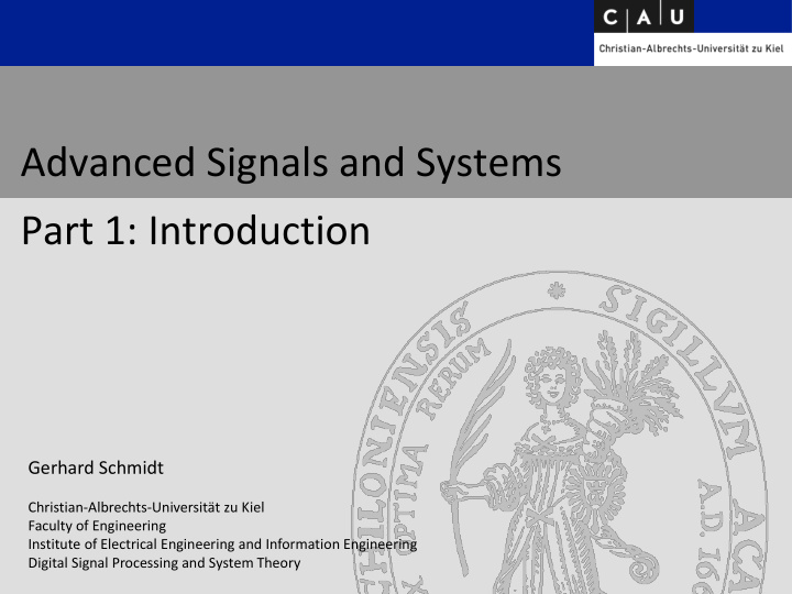 advanced signals and systems part 1 introduction