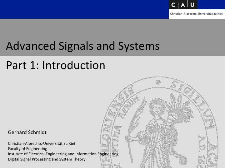 advanced signals and systems part 1 introduction