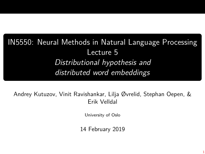 in5550 neural methods in natural language processing