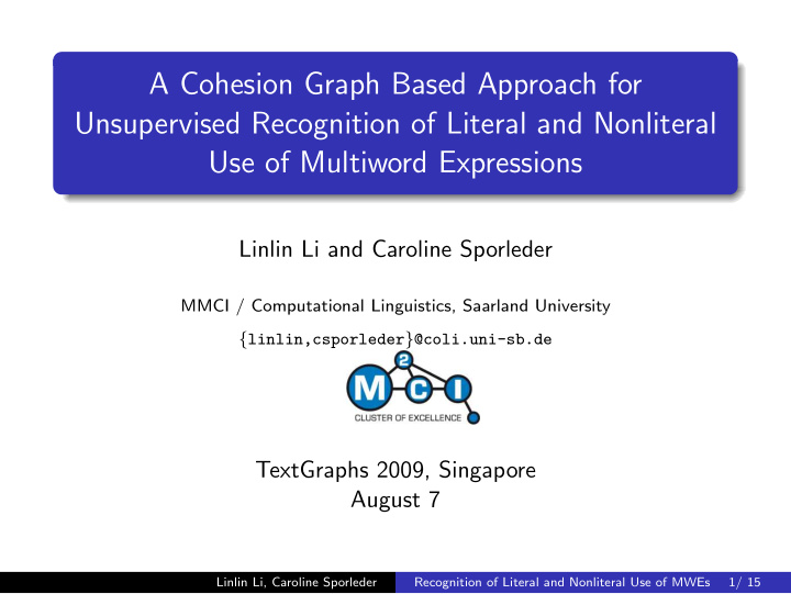 a cohesion graph based approach for unsupervised