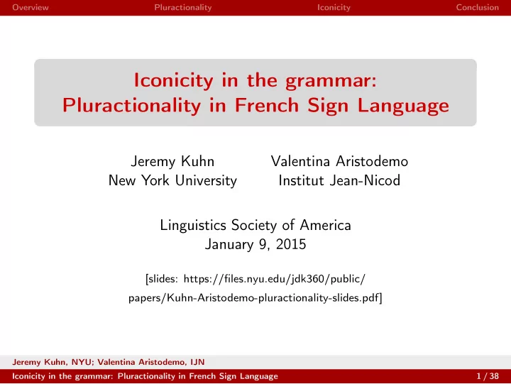 iconicity in the grammar pluractionality in french sign