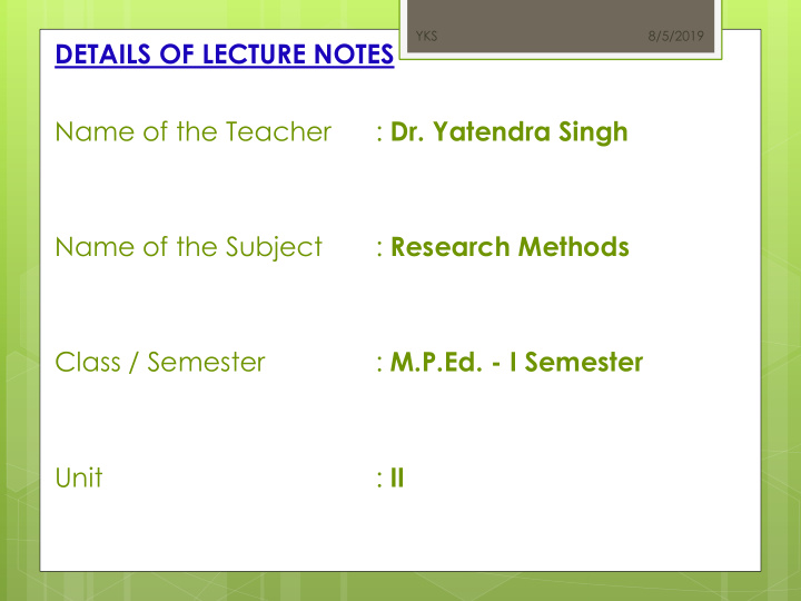 details of lecture notes