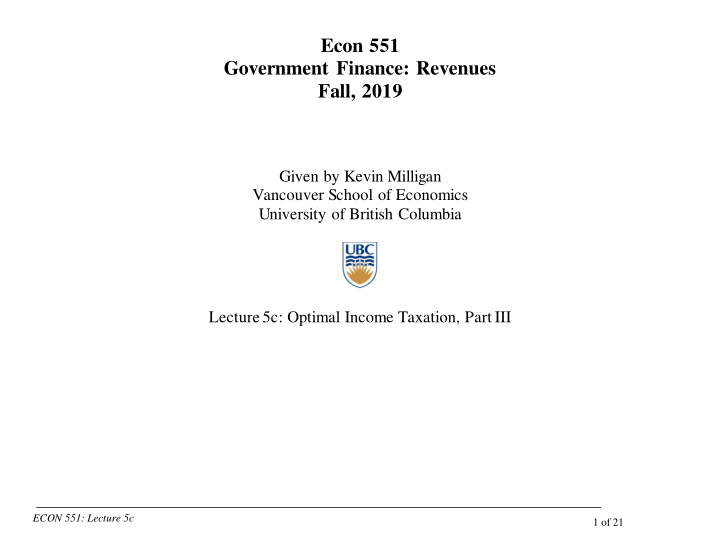 econ 551 government finance revenues fall 2019