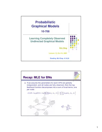 Probabilistic  Graphical Models  10-708  Learning Completely Observed  Learning Completely Observed