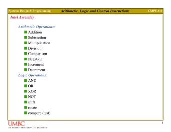 Arithmetic, Logic and Control Instructions  Systems Design &amp; Programming  CMPE 310  Intel