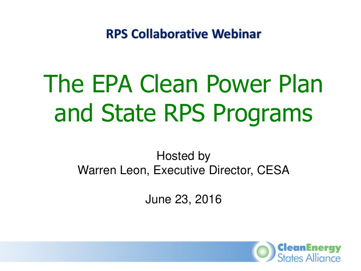 the epa clean power plan and state rps programs