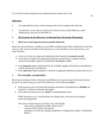 III. 9. IS  LM: the basic framework to understand macro policy Text, ch 10  49 Objectives: