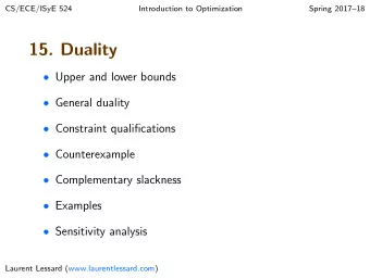 15. Duality  Upper and lower bounds  General duality  Constraint qualifications