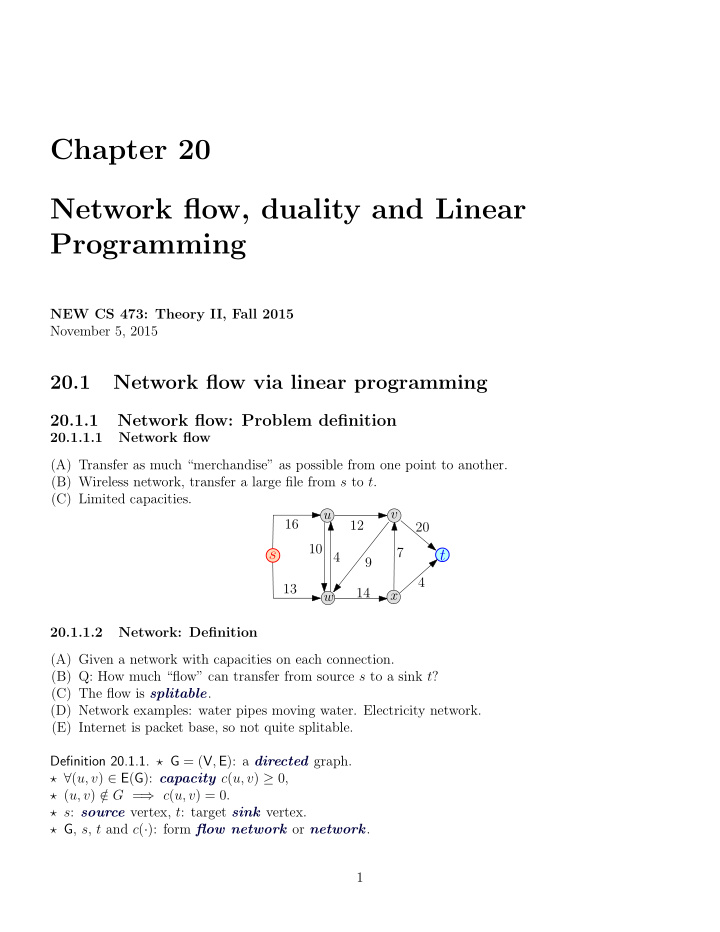 chapter 20 network flow duality and linear programming