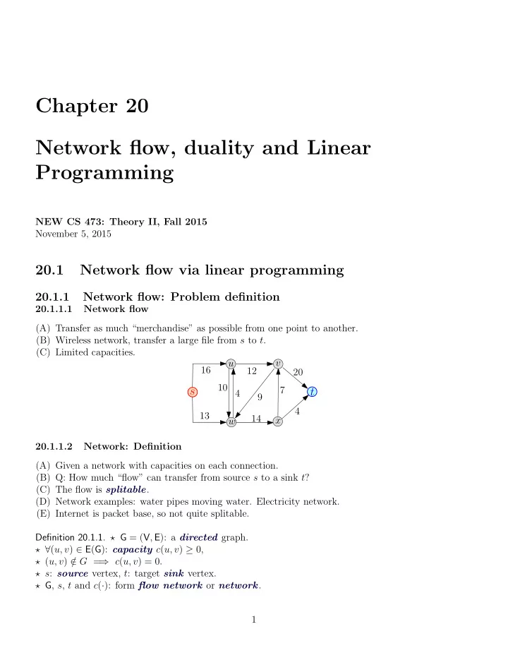 chapter 20 network flow duality and linear programming