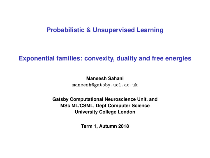 probabilistic unsupervised learning exponential families