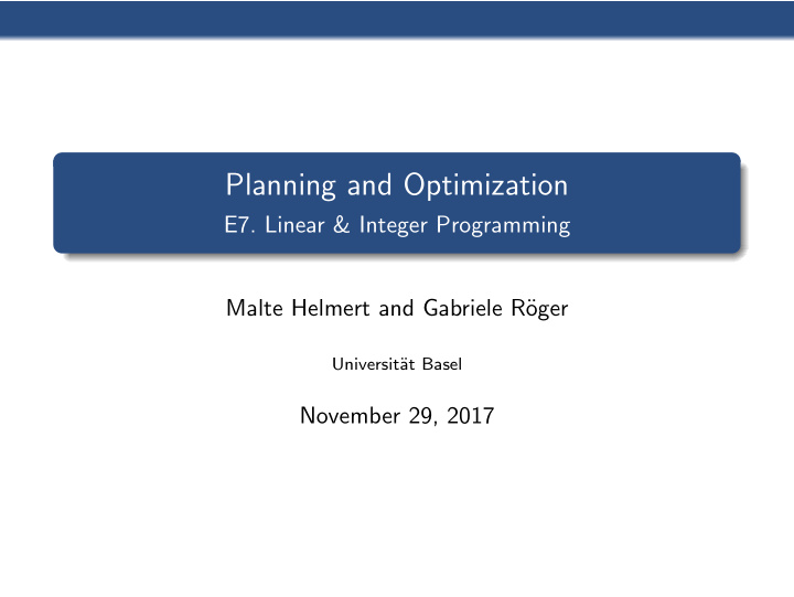 planning and optimization