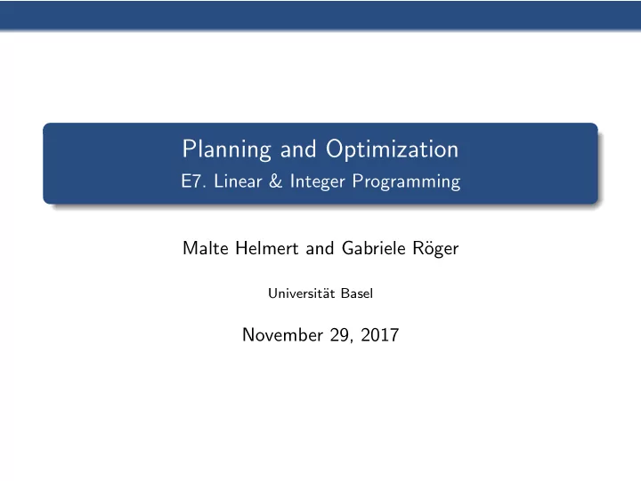 planning and optimization