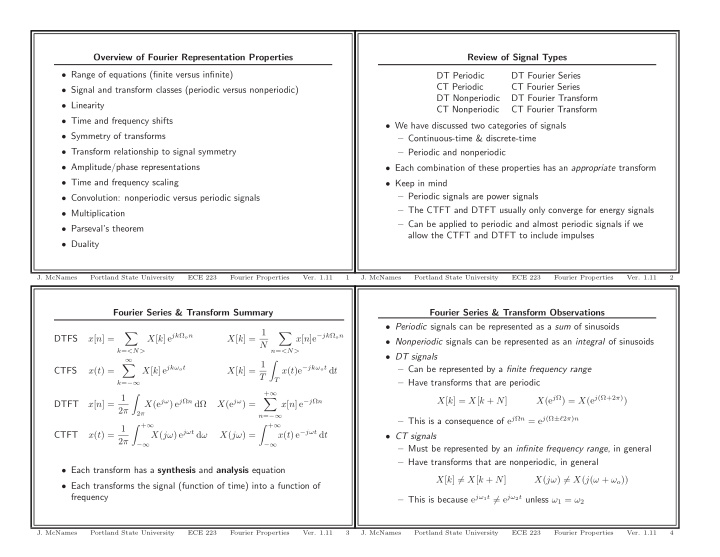 overview of fourier representation properties review of