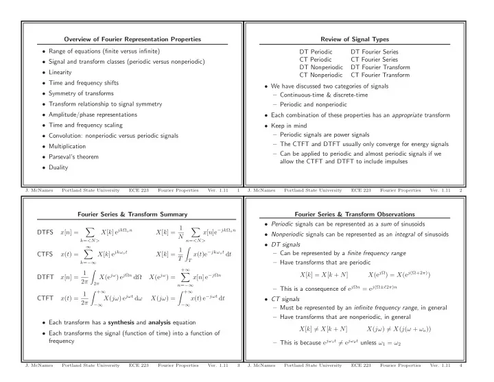 overview of fourier representation properties review of