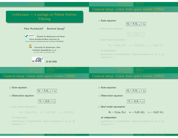 classical setup linear state space models ssms robkalman