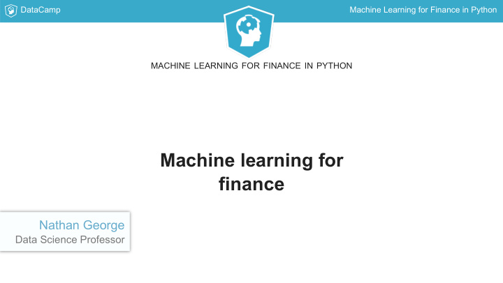 machine learning for finance