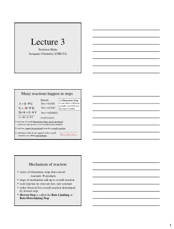 Lecture 3  Professor Hicks  Inorganic Chemistry (CHE152)  1  Many reactions happen in steps  Rate