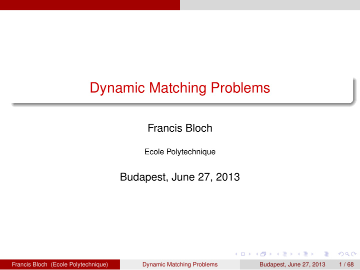 dynamic matching problems