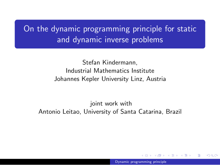 on the dynamic programming principle for static and