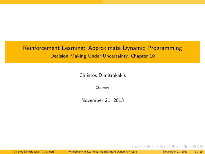 reinforcement learning approximate dynamic programming