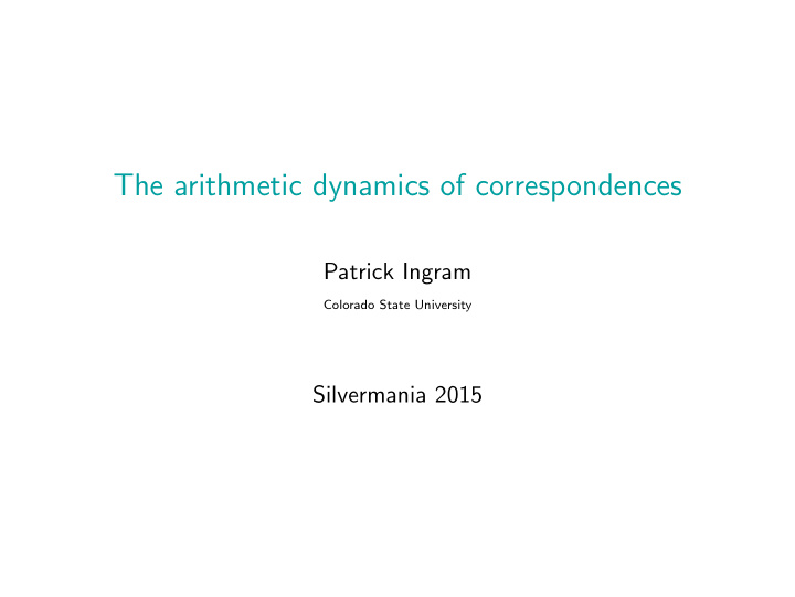 the arithmetic dynamics of correspondences