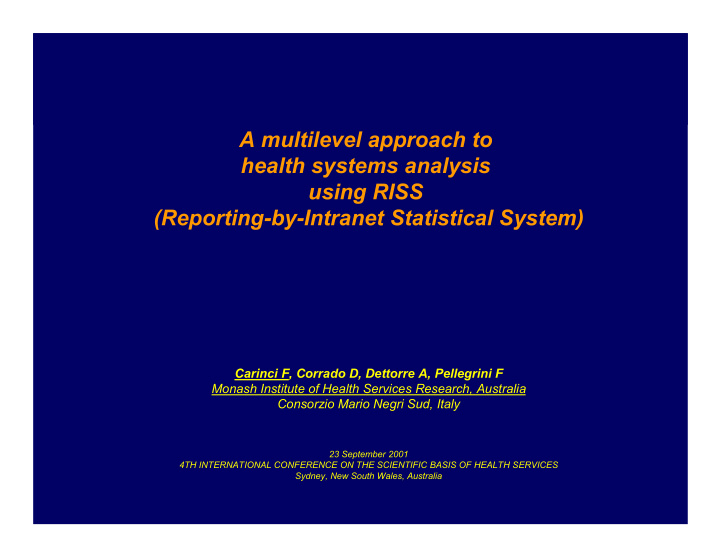 title a multilevel approach to health systems analysis