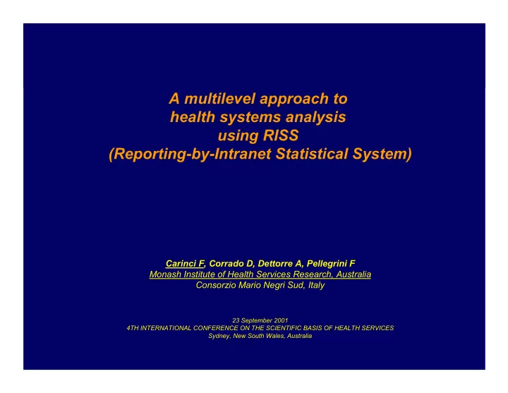 title a multilevel approach to health systems analysis