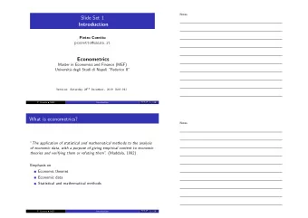 Slide Set 1  Introduction  Pietro Coretto  pcoretto@unisa.it  Econometrics  Master in Economics and