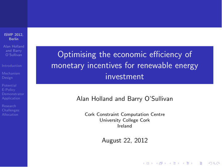 optimising the economic e ffi ciency of