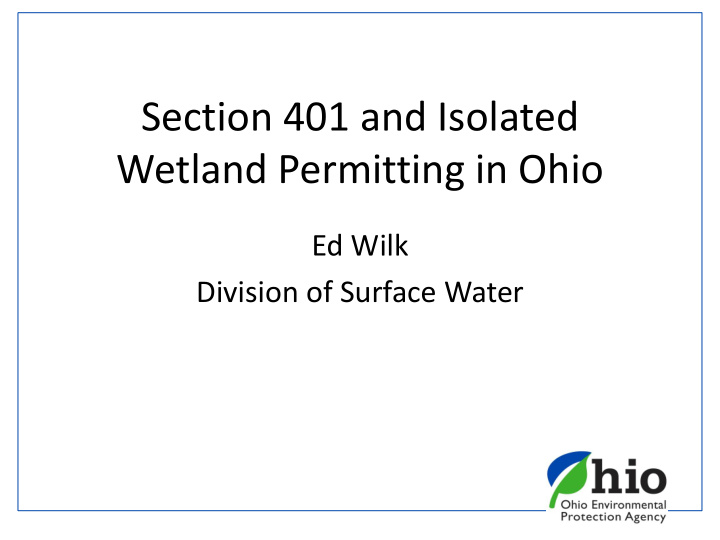 section 401 and isolated wetland permitting in ohio